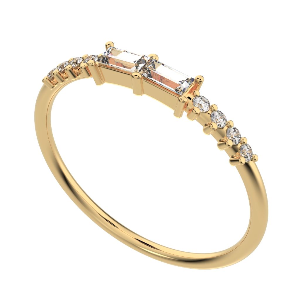 0.24 ct Baguette Cut Moissanite dainty Minimalist Half Eternity Stackable light 14K / 18K Solid Yellow Gold everyday wedding band