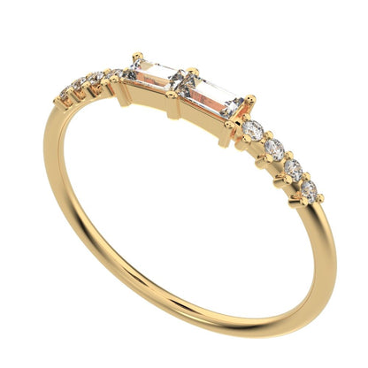 0.24 ct Baguette Cut Moissanite dainty Minimalist Half Eternity Stackable light 14K / 18K Solid Yellow Gold everyday wedding band