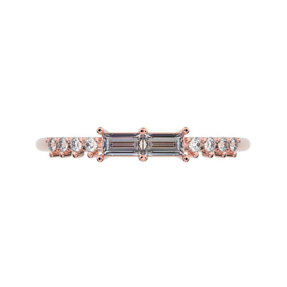 0.24Ct Baguette Cut Simulated Clear Diamond dainty Minimalist Half Eternity Stackable light 14K / 18K Solid Rose Gold everyday wedding band