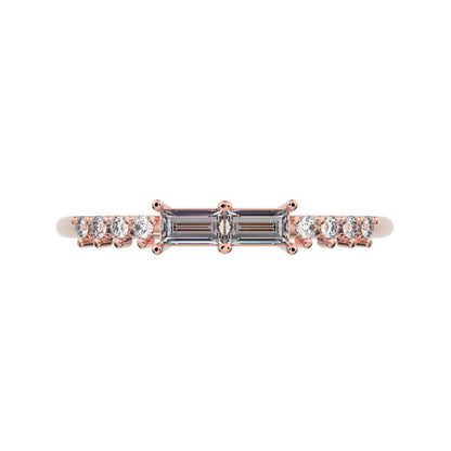 0.24Ct Baguette Cut Simulated Clear Diamond dainty Minimalist Half Eternity Stackable light 14K / 18K Solid Rose Gold everyday wedding band
