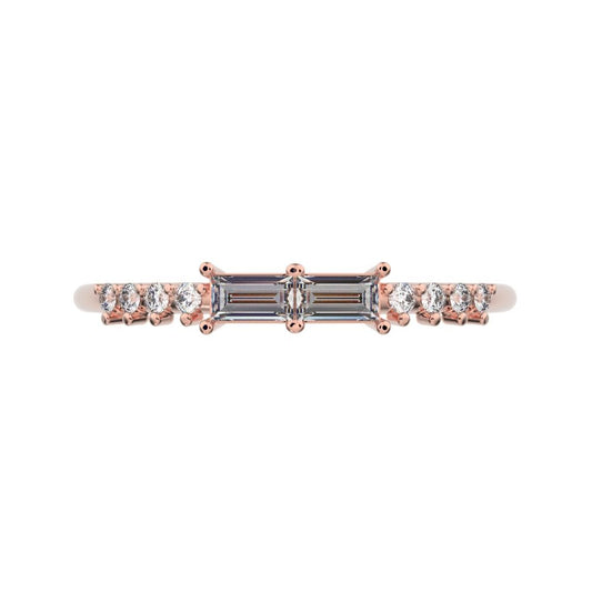 0.24 ct Baguette Cut Moissanite dainty Minimalist Half Eternity Stackable light 14K / 18K Solid Rose Gold everyday wedding band