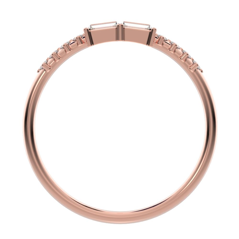 0.24Ct Baguette Cut Simulated Clear Diamond dainty Minimalist Half Eternity Stackable light 14K / 18K Solid Rose Gold everyday wedding band