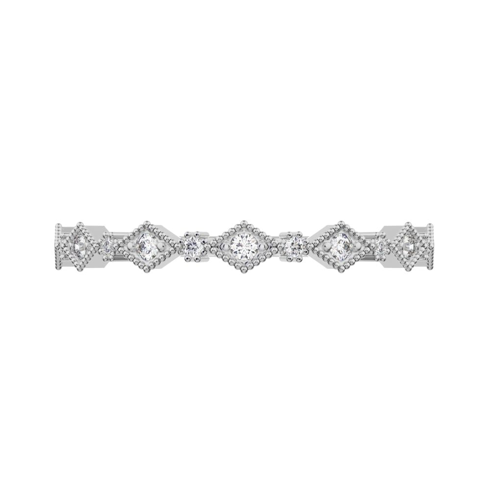 0.1Ct Round Cut Simulated Clear Diamond Minimalist Half Eternity Stackable eye milgrain 14K / 18K Solid White Gold everyday wedding band