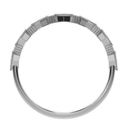 0.1 ct Round Cut Moissanite dainty Minimalist Half Eternity Stackable eye milgrain 14K / 18K Solid White Gold everyday wedding band
