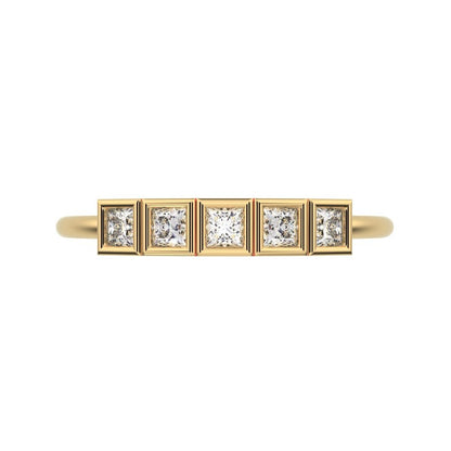 0.3Ct Princess Cut Simulated Clear Diamond Stackable Minimalist bezel Half Eternity 14K / 18K Solid Yellow Gold everyday wedding band