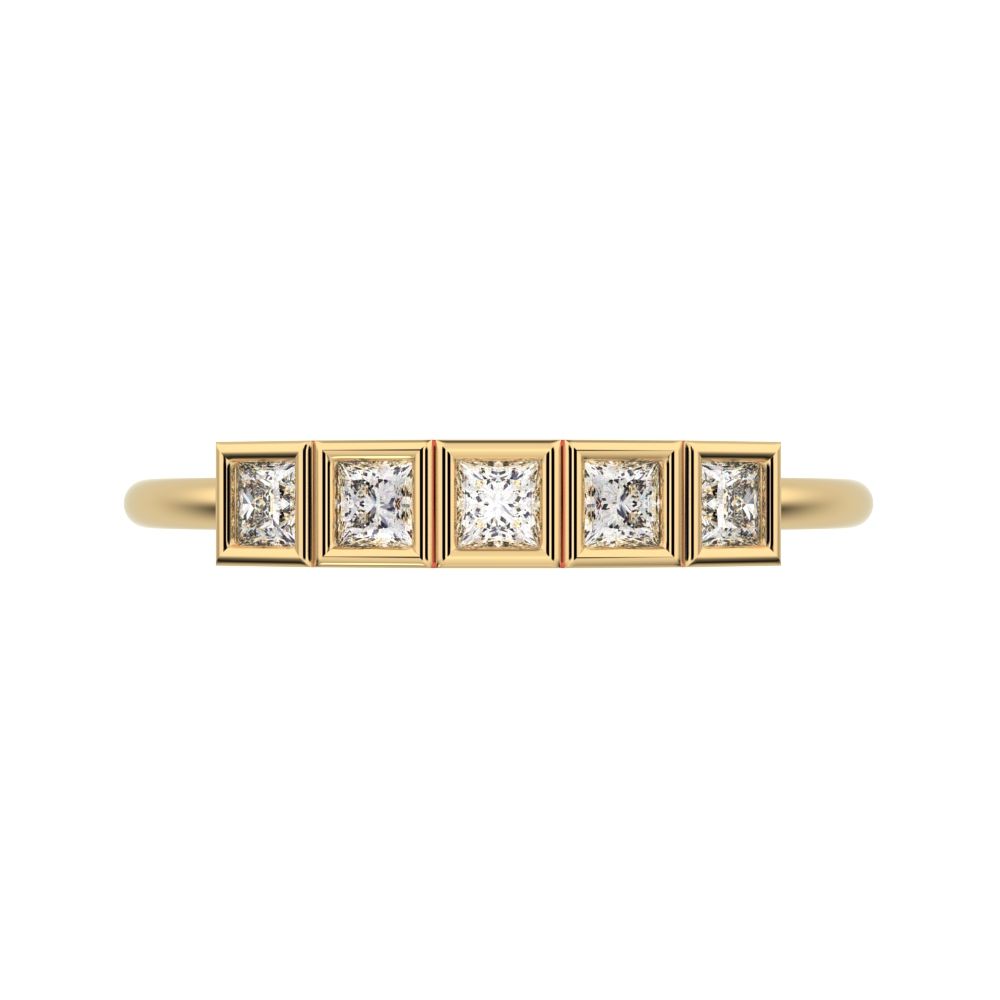 0.3 ct Princess Cut Moissanite dainty Stackable Minimalist bezel Half Eternity 14K / 18K Solid Yellow Gold everyday wedding band