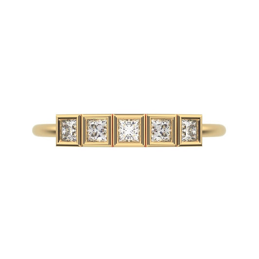 0.3 ct Princess Cut Moissanite dainty Stackable Minimalist bezel Half Eternity 14K / 18K Solid Yellow Gold everyday wedding band