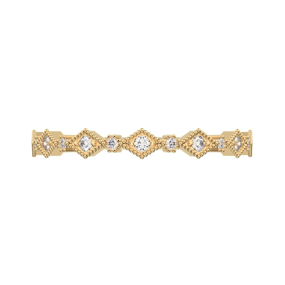 0.1Ct Round Cut Simulated Clear Diamond Minimalist Half Eternity Stackable eye milgrain 14K / 18K Solid Yellow Gold everyday wedding band