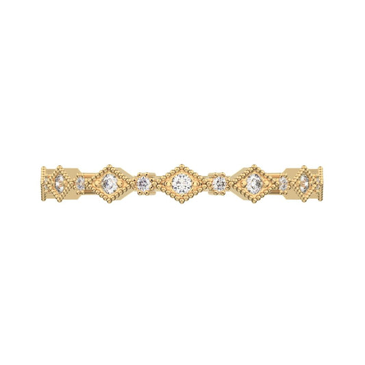 0.1 ct Round Cut Moissanite dainty Minimalist Half Eternity Stackable eye milgrain 14K / 18K Solid Yellow Gold everyday wedding band