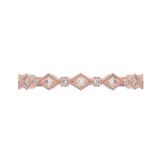 0.1Ct Round Cut Simulated Clear Diamond Minimalist Half Eternity Stackable eye milgrain 14K / 18K Solid Rose Gold everyday wedding band