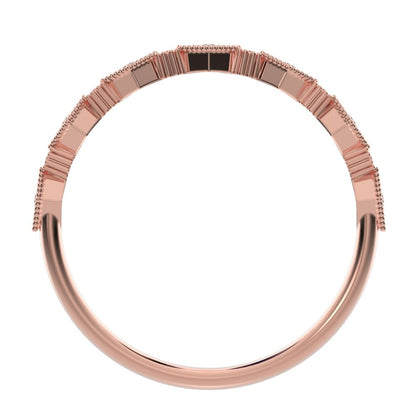 0.1Ct Round Cut Simulated Clear Diamond Minimalist Half Eternity Stackable eye milgrain 14K / 18K Solid Rose Gold everyday wedding band