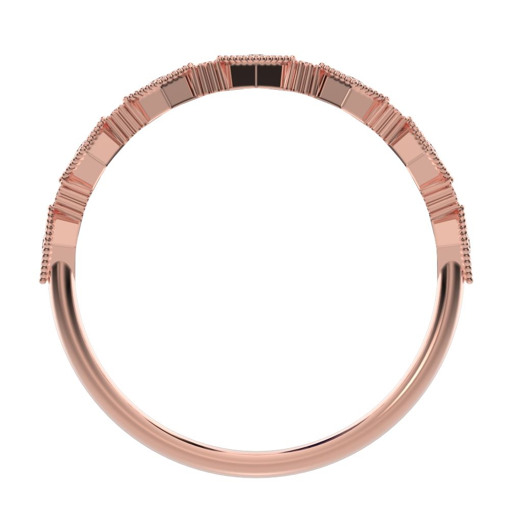 0.1 ct Round Cut Moissanite dainty Minimalist Half Eternity Stackable eye milgrain 14K / 18K Solid Rose Gold everyday wedding band