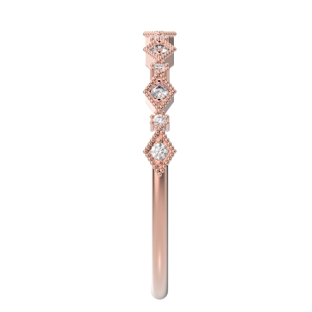 0.1Ct Round Cut Simulated Clear Diamond Minimalist Half Eternity Stackable eye milgrain 14K / 18K Solid Rose Gold everyday wedding band