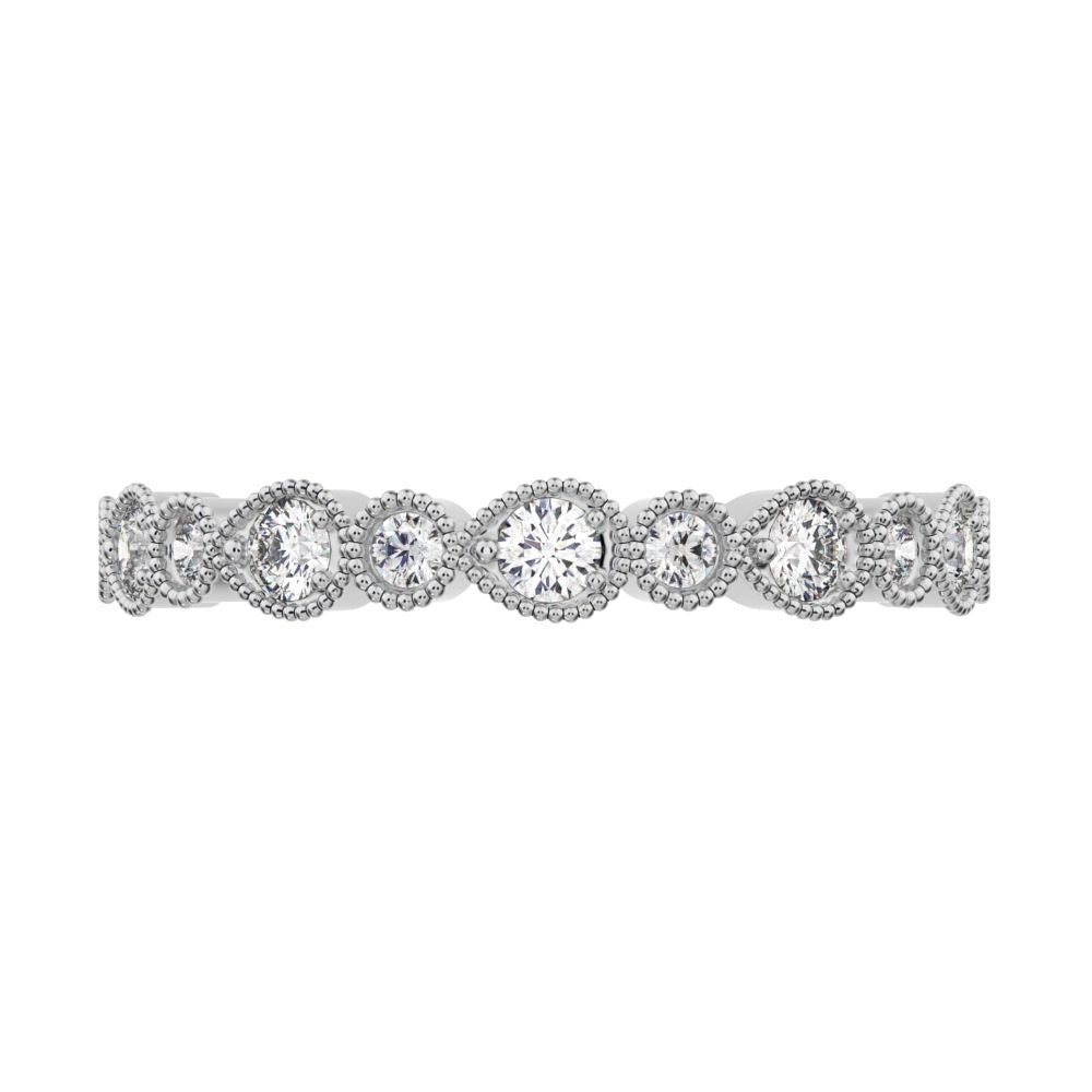 0.29Ct Round Cut Simulated Clear Diamond dainty Minimalist Half Eternity Stackable vintage 14K / 18K Solid White Gold everyday wedding band
