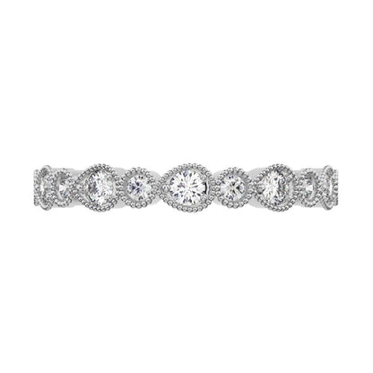 0.29Ct Round Cut Simulated Clear Diamond dainty Minimalist Half Eternity Stackable vintage 14K / 18K Solid White Gold everyday wedding band
