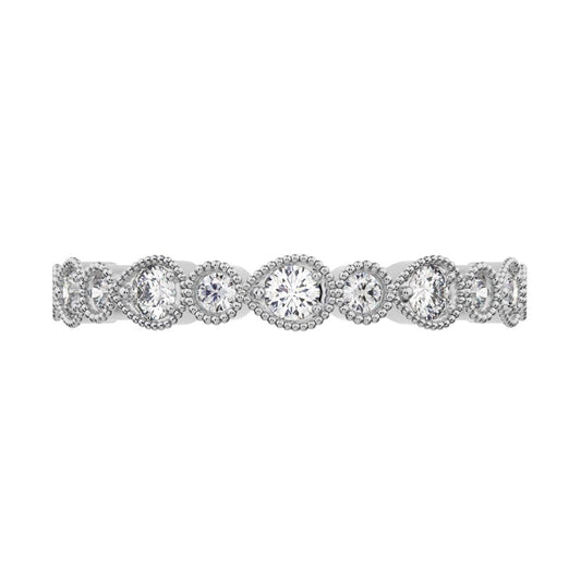 0.29Ct Round Cut Simulated Clear Diamond dainty Minimalist Half Eternity Stackable vintage 14K / 18K Solid White Gold everyday wedding band