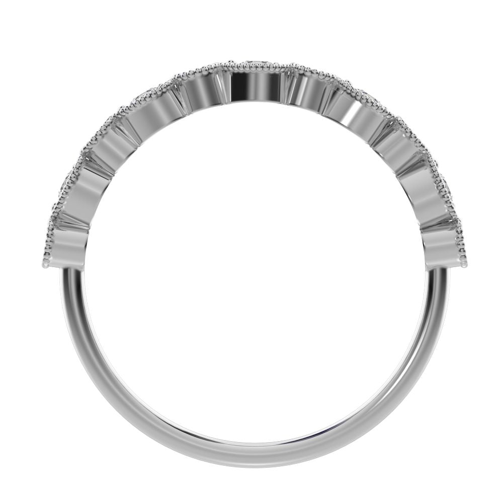 0.29 ct Round Cut Moissanite dainty Minimalist Half Eternity Stackable vintage milgrain 14K / 18K Solid White Gold everyday wedding band