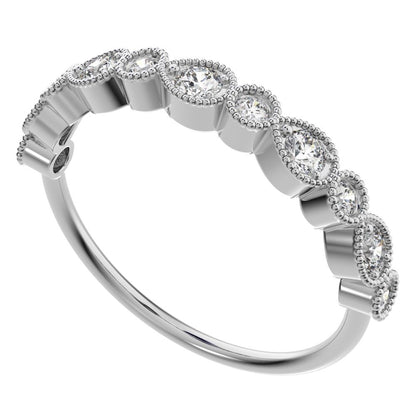 0.29Ct Round Cut Simulated Clear Diamond dainty Minimalist Half Eternity Stackable vintage 14K / 18K Solid White Gold everyday wedding band