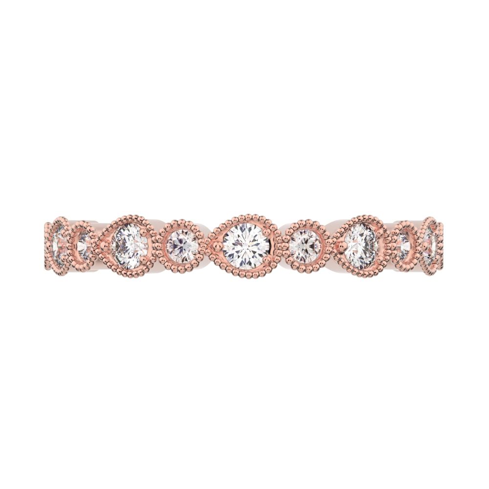 0.29 ct Round Cut Simulated Clear Diamond dainty Minimalist Half Eternity Stackable vintage 14K / 18K Solid Rose Gold everyday wedding band