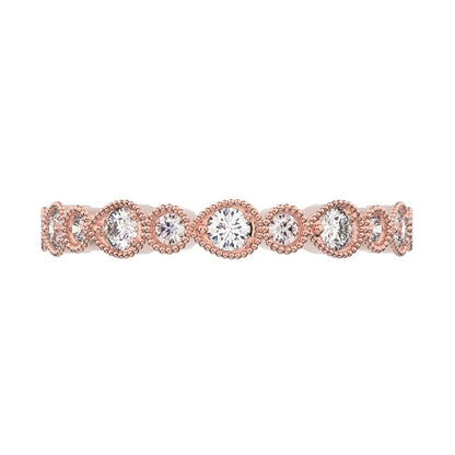 0.29 ct Round Cut Simulated Clear Diamond dainty Minimalist Half Eternity Stackable vintage 14K / 18K Solid Rose Gold everyday wedding band