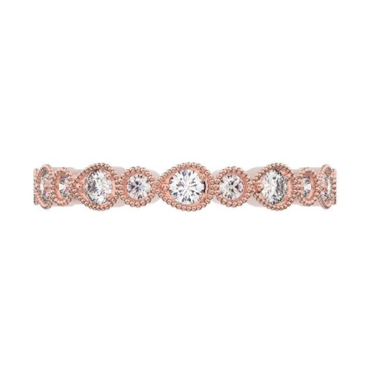 0.29 ct Round Cut Simulated Clear Diamond dainty Minimalist Half Eternity Stackable vintage 14K / 18K Solid Rose Gold everyday wedding band