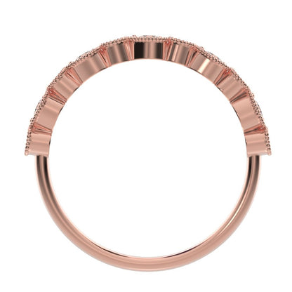 0.29 ct Round Cut Moissanite dainty Minimalist Half Eternity Stackable vintage milgrain 14K / 18K Solid Rose Gold everyday wedding band