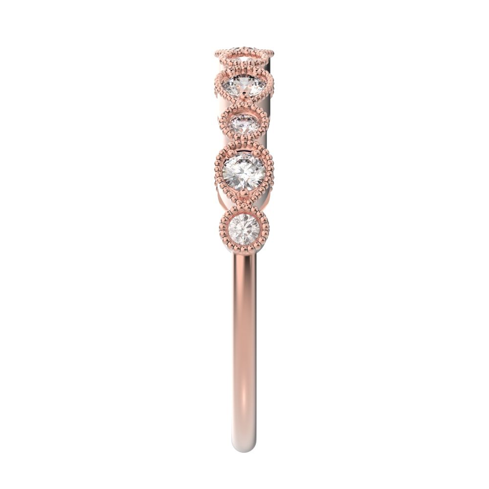 0.29 ct Round Cut Moissanite dainty Minimalist Half Eternity Stackable vintage milgrain 14K / 18K Solid Rose Gold everyday wedding band