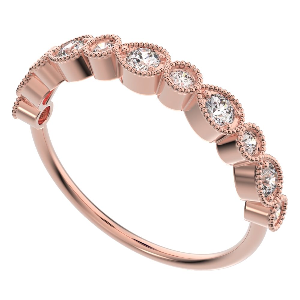 0.29 ct Round Cut Simulated Clear Diamond dainty Minimalist Half Eternity Stackable vintage 14K / 18K Solid Rose Gold everyday wedding band
