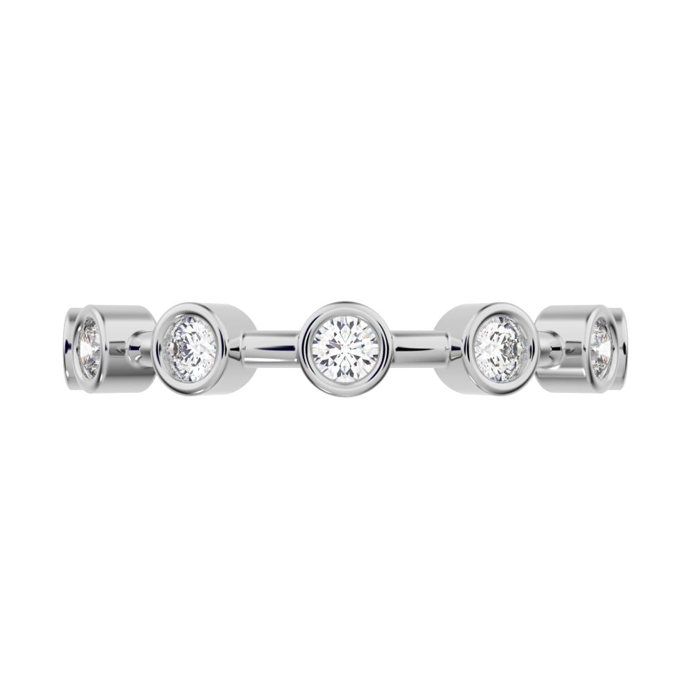 0.28 ct Round Cut Simulated Clear Diamond dainty Minimalist Half Eternity Stackable bezel 14K / 18K Solid White Gold everyday wedding band
