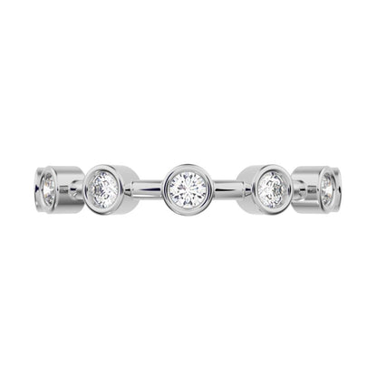 0.28 ct Round Cut Moissanite dainty Minimalist Half Eternity Stackable vintage bezel 14K / 18K Solid White Gold everyday wedding band
