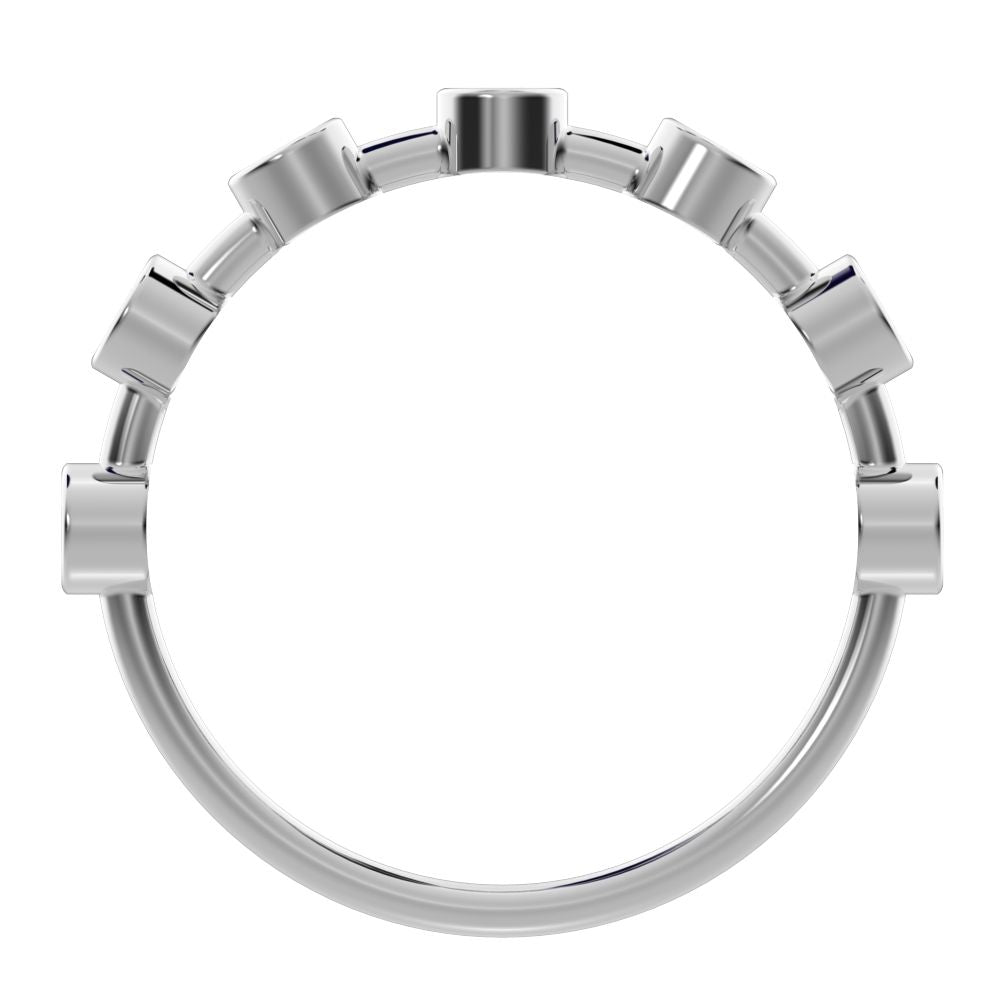 0.28 ct Round Cut Moissanite dainty Minimalist Half Eternity Stackable vintage bezel 14K / 18K Solid White Gold everyday wedding band