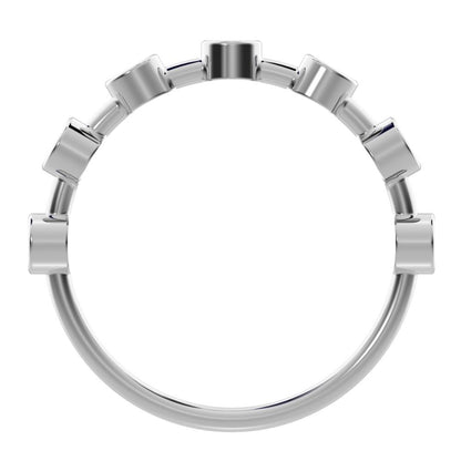 0.28 ct Round Cut Moissanite dainty Minimalist Half Eternity Stackable vintage bezel 14K / 18K Solid White Gold everyday wedding band