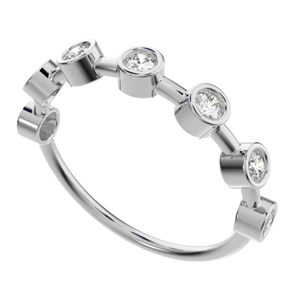 0.28 ct Round Cut Simulated Clear Diamond dainty Minimalist Half Eternity Stackable bezel 14K / 18K Solid White Gold everyday wedding band