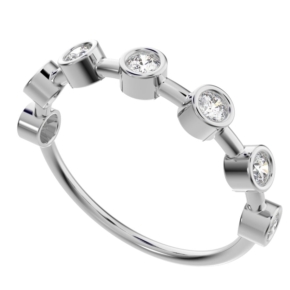 0.28 ct Round Cut Moissanite dainty Minimalist Half Eternity Stackable vintage bezel 14K / 18K Solid White Gold everyday wedding band