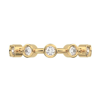 0.28 ct Round Cut Simulated Clear Diamond dainty Minimalist Half Eternity Stackable bezel 14K / 18K Solid Yellow Gold everyday wedding band
