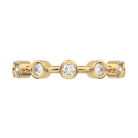 0.28 ct Round Cut Moissanite dainty Minimalist Half Eternity Stackable vintage bezel 14K / 18K Solid Yellow Gold everyday wedding band
