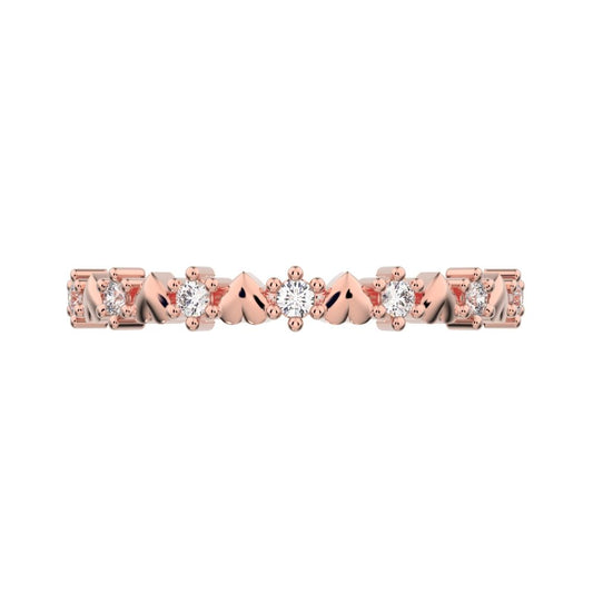 0.105 ct Round Cut Moissanite dainty Minimalist Stackable Arrow Half Eternity 14K / 18K Solid Rose Gold everyday wedding band