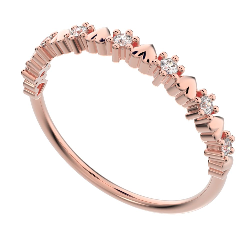 0.105 ct Round Cut Simulated Clear Diamond dainty Minimalist Stackable Arrow Half Eternity 14K / 18K Solid Rose Gold everyday wedding band