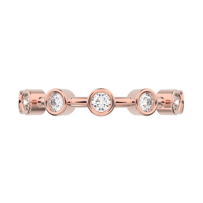 0.28Ct Round Cut Simulated Clear Diamond dainty Minimalist Half Eternity Stackable bezel 14K / 18K Solid Rose Gold everyday wedding band