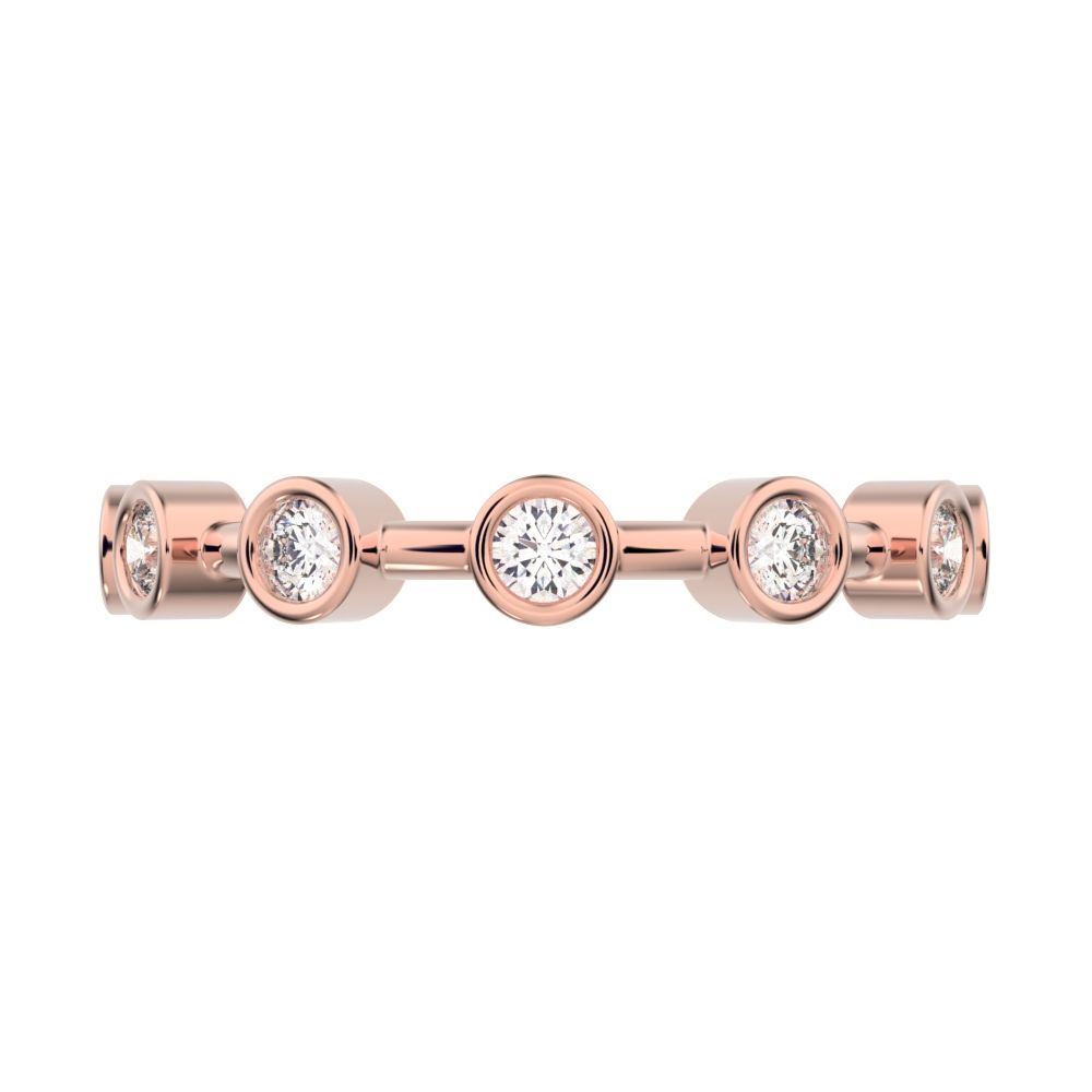 0.28 ct Round Cut Moissanite dainty Minimalist Half Eternity Stackable vintage bezel 14K / 18K Solid Rose Gold everyday wedding band