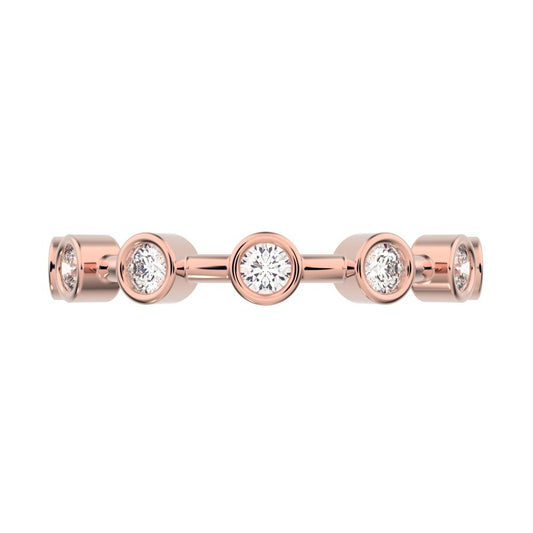 0.28 ct Round Cut Moissanite dainty Minimalist Half Eternity Stackable vintage bezel 14K / 18K Solid Rose Gold everyday wedding band