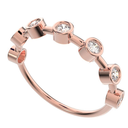 0.28 ct Round Cut Moissanite dainty Minimalist Half Eternity Stackable vintage bezel 14K / 18K Solid Rose Gold everyday wedding band