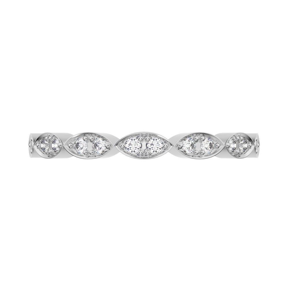 0.14Ct Round Cut Simulated Clear Diamond dainty Minimalist Half Eternity Stackable eye 14K / 18K Solid White Gold everyday wedding band