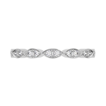 0.14 ct Round Cut Moissanite dainty Minimalist Half Eternity Stackable vintage eye 14K / 18K Solid White Gold everyday wedding band