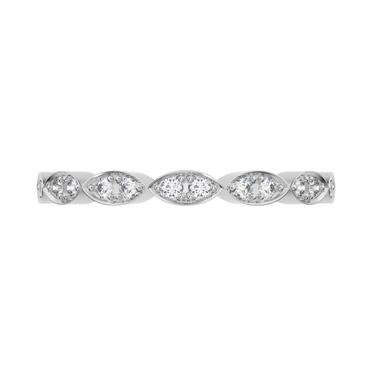 0.14 ct Round Cut Moissanite dainty Minimalist Half Eternity Stackable vintage eye 14K / 18K Solid White Gold everyday wedding band