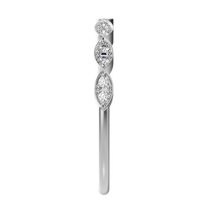 0.14Ct Round Cut Simulated Clear Diamond dainty Minimalist Half Eternity Stackable eye 14K / 18K Solid White Gold everyday wedding band