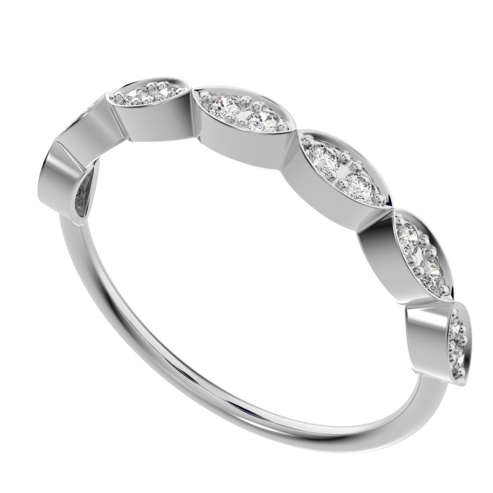 0.14 ct Round Cut Moissanite dainty Minimalist Half Eternity Stackable vintage eye 14K / 18K Solid White Gold everyday wedding band