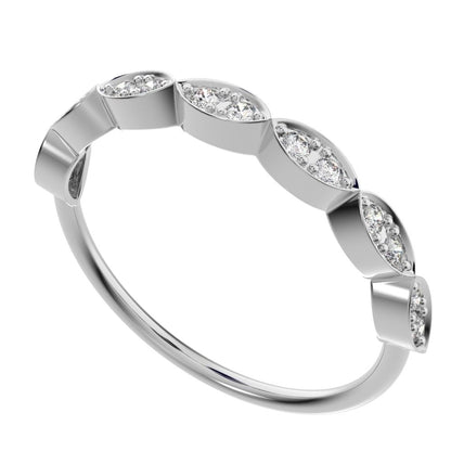 0.14 ct Round Cut Moissanite dainty Minimalist Half Eternity Stackable vintage eye 14K / 18K Solid White Gold everyday wedding band