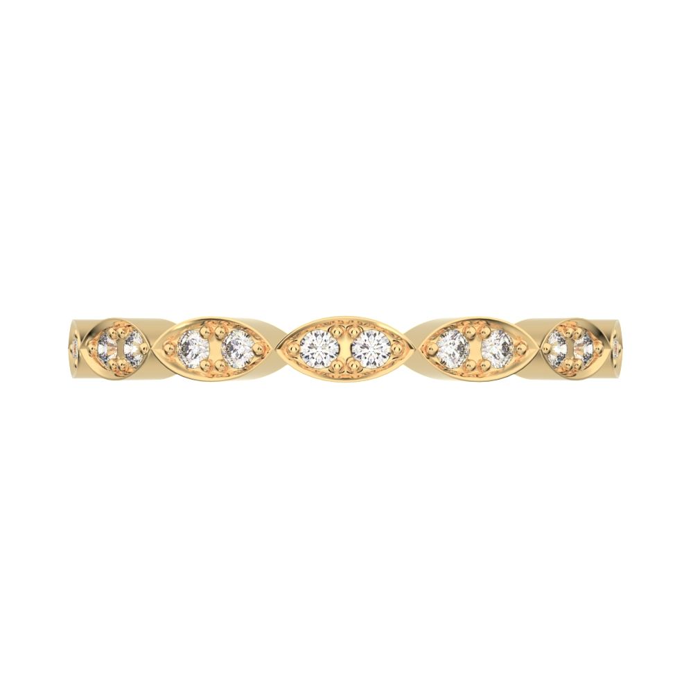 0.14Ct Round Cut Simulated Clear Diamond dainty Minimalist Half Eternity Stackable eye 14K / 18K Solid Yellow Gold everyday wedding band