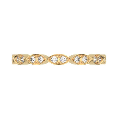 0.14 ct Round Cut Moissanite dainty Minimalist Half Eternity Stackable vintage eye 14K / 18K Solid Yellow Gold everyday wedding band